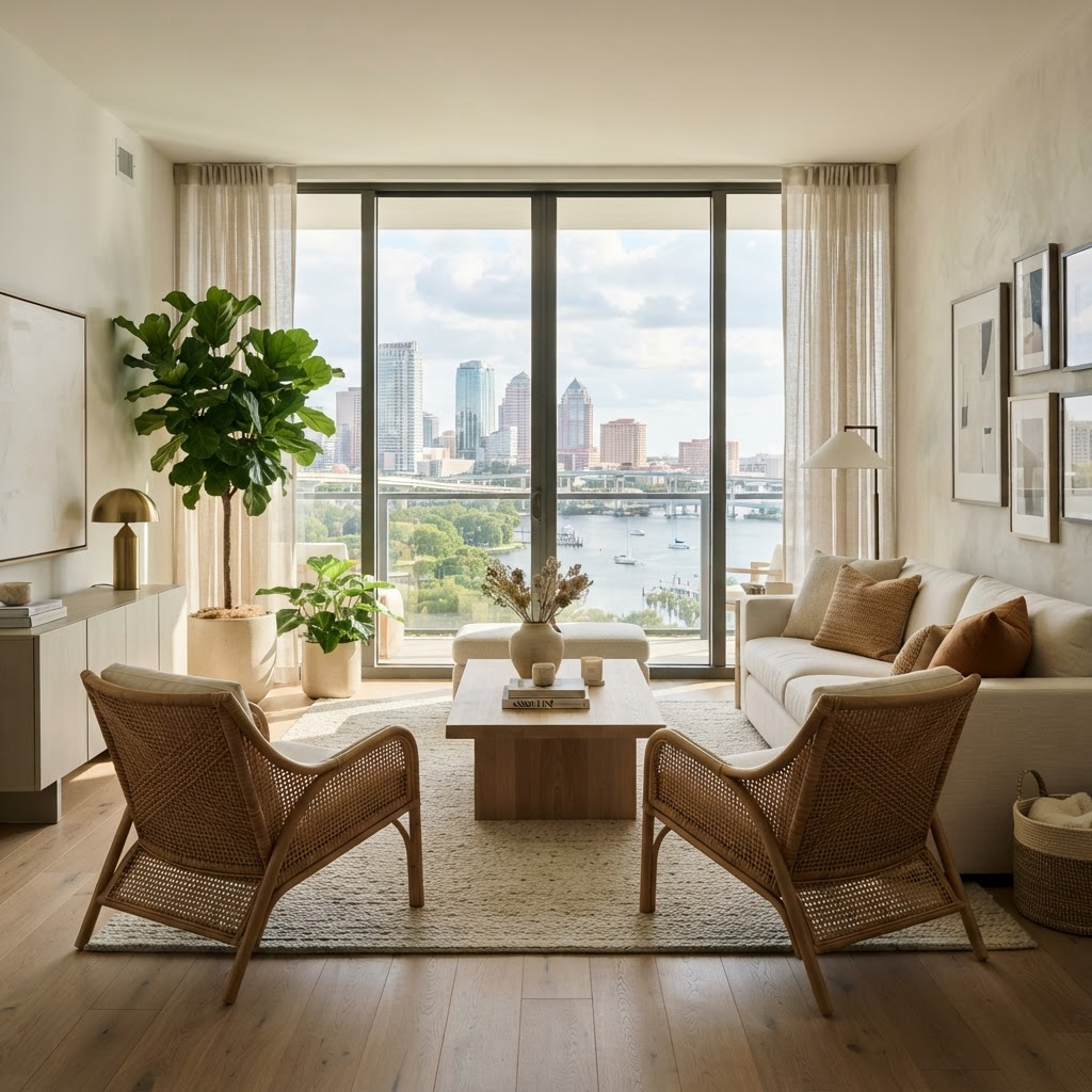 A beautifully furnished modern corporate apartment living room
