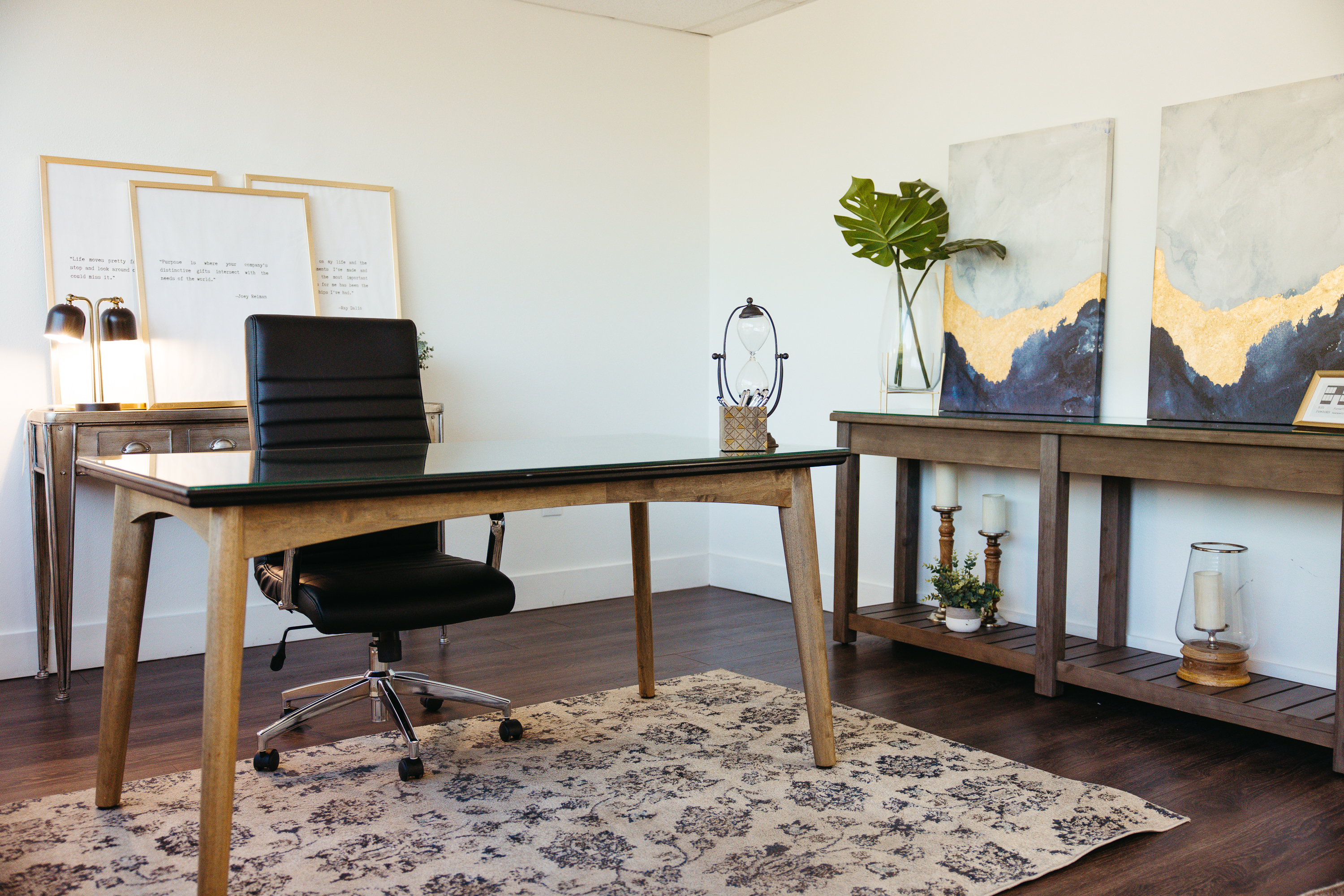 Private conference room set for a small business meeting with a display monitor